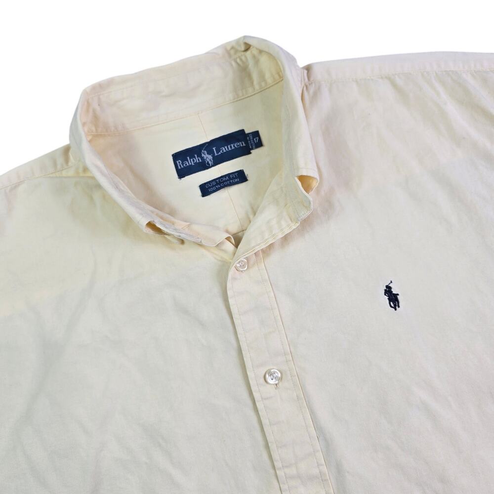 Vintage Ralph Lauren Button Front Shirt Men's 17 Light Yellow Custom Fit Dress - Picture 1 of 7